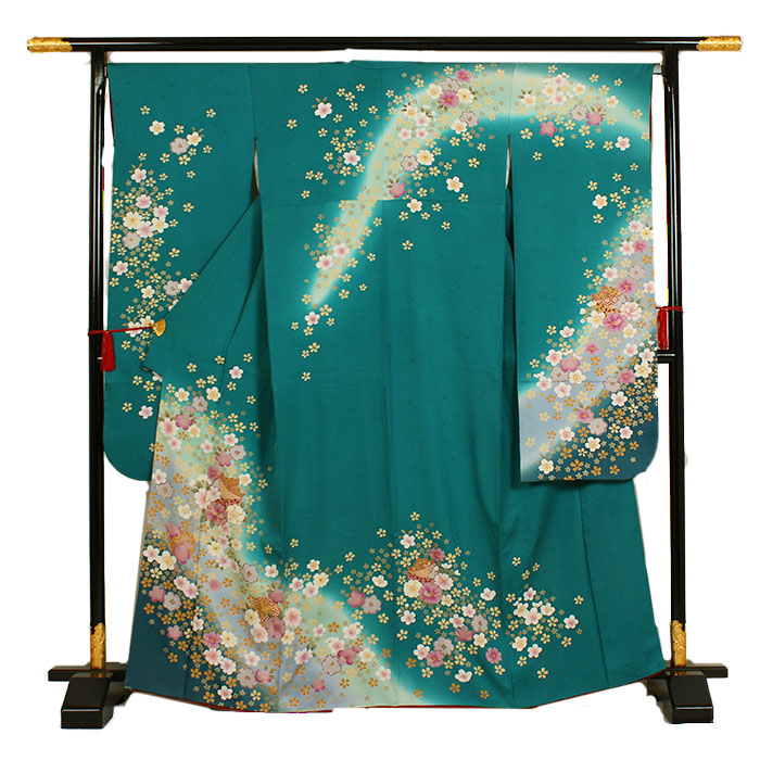 楽天市場】【レンタル】【成人式振袖レンタル 青緑系 桜・糸巻 など