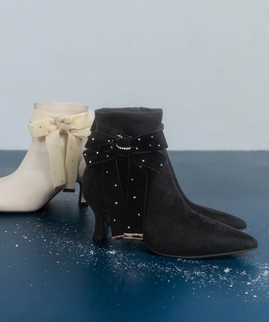 SALE】【Holiday Collection】2WAYビジューベロアリボンショートブーツ