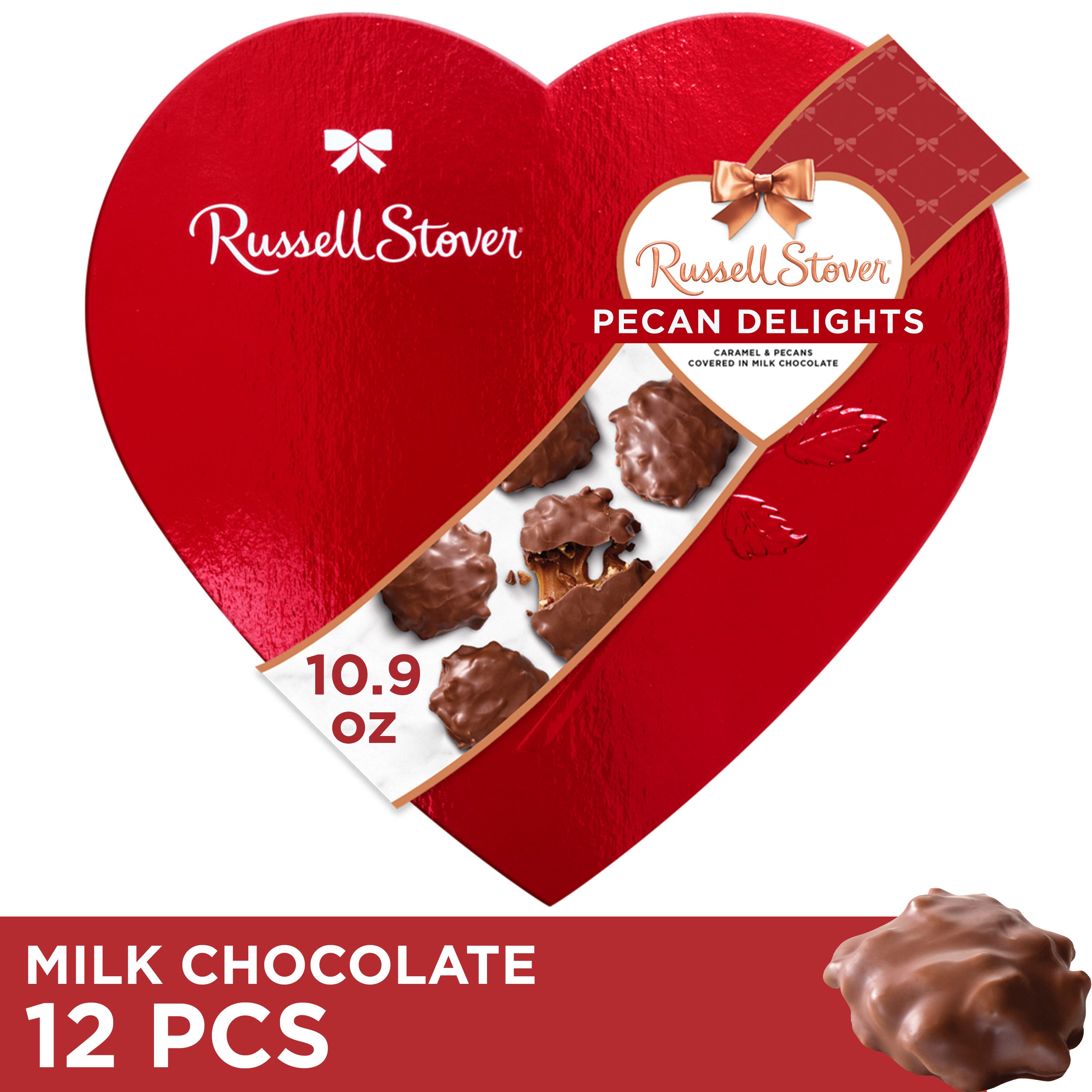 Milk Chocolate Pecan Delight Red Foil Heart – 10.9 oz | Russell Stover