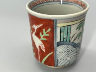 五代 佐藤走波『染錦鷺絵 ゆのみ』 ｜骨董品買取 緑和堂