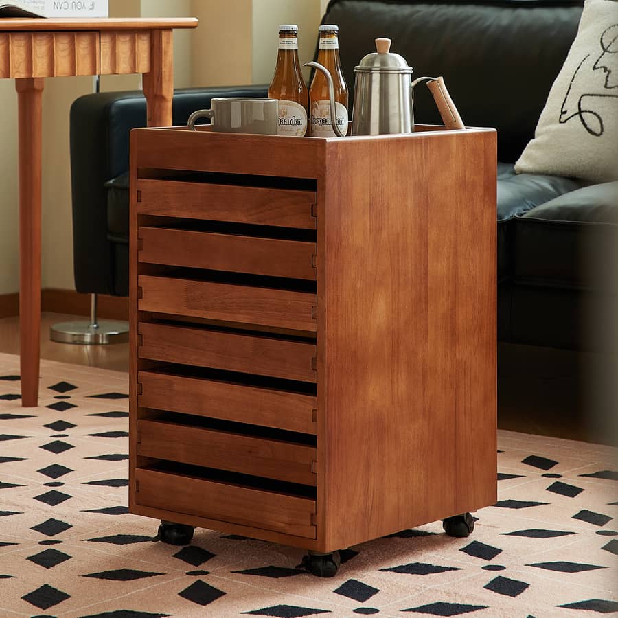 キャビネット デスクワゴン キャスター付 7段 チェスト ブラウン