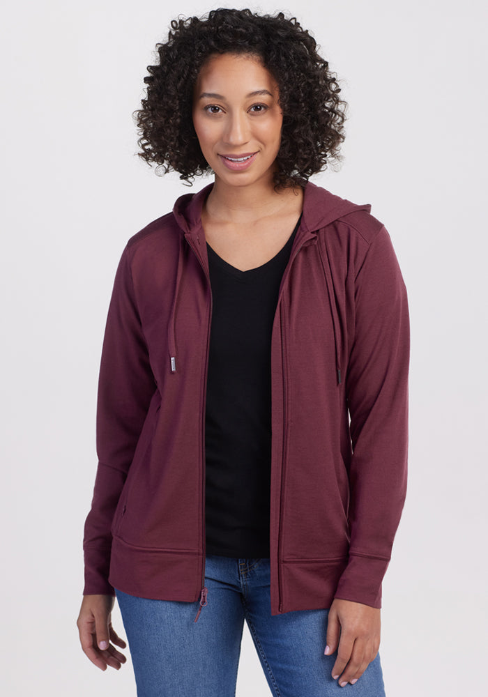 Womens Merino Wool Hooded Zip Front Sweatshirt - Free Shipping – Woolx
