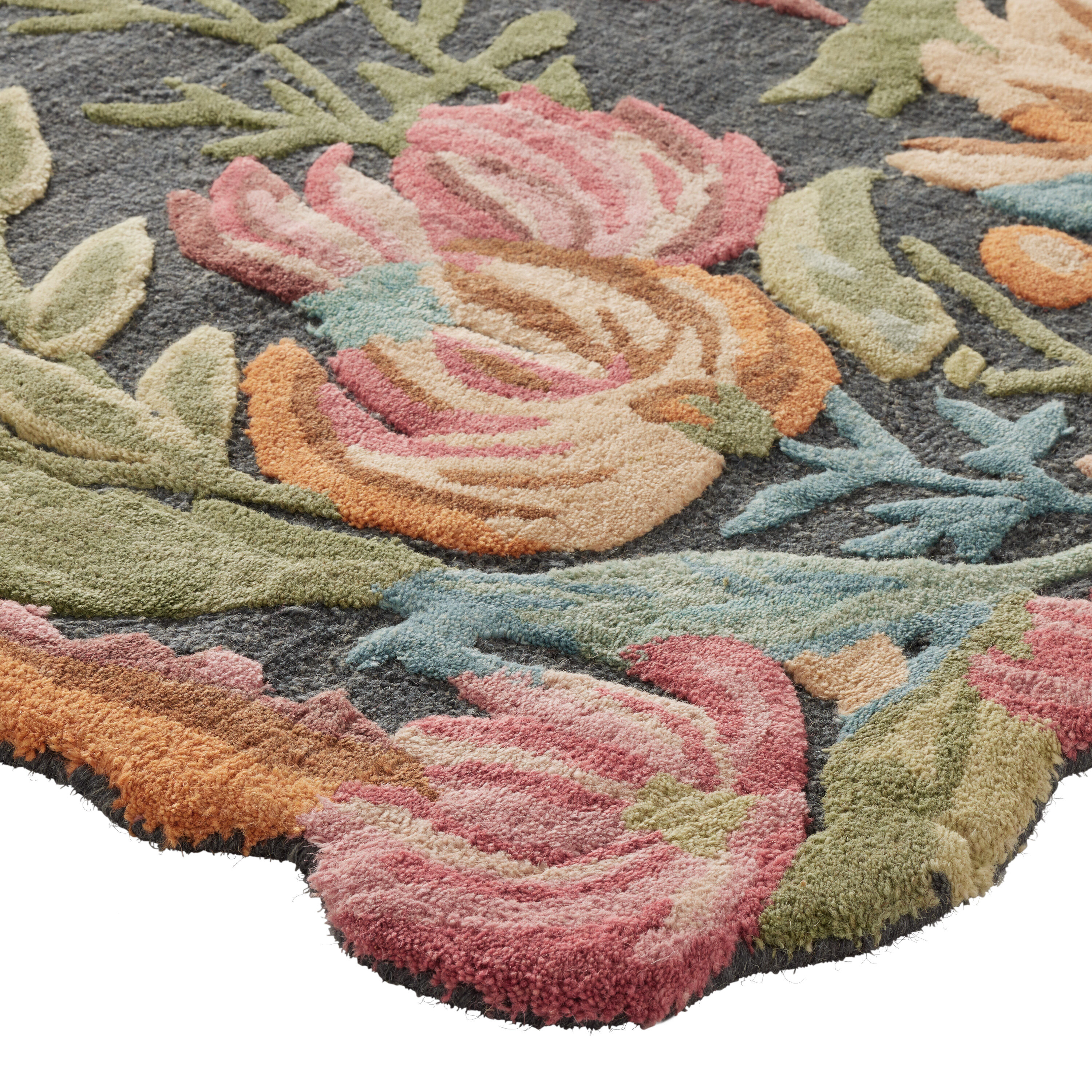 Jemsa Charcoal Multicolor Floral Tufted Wool Area Rug - World Market