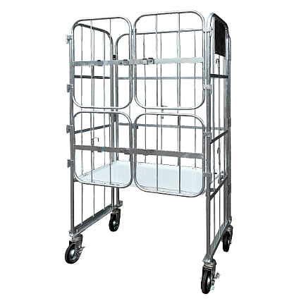 亜鉛メッキ観音扉折畳式カゴ台車500Kg(FRP製棚板)/MB21G-AS3K/測定