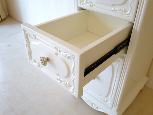 サイドチェスト W35cm 猫脚 薔薇の彫刻 ホワイト色｜チェスト（収納