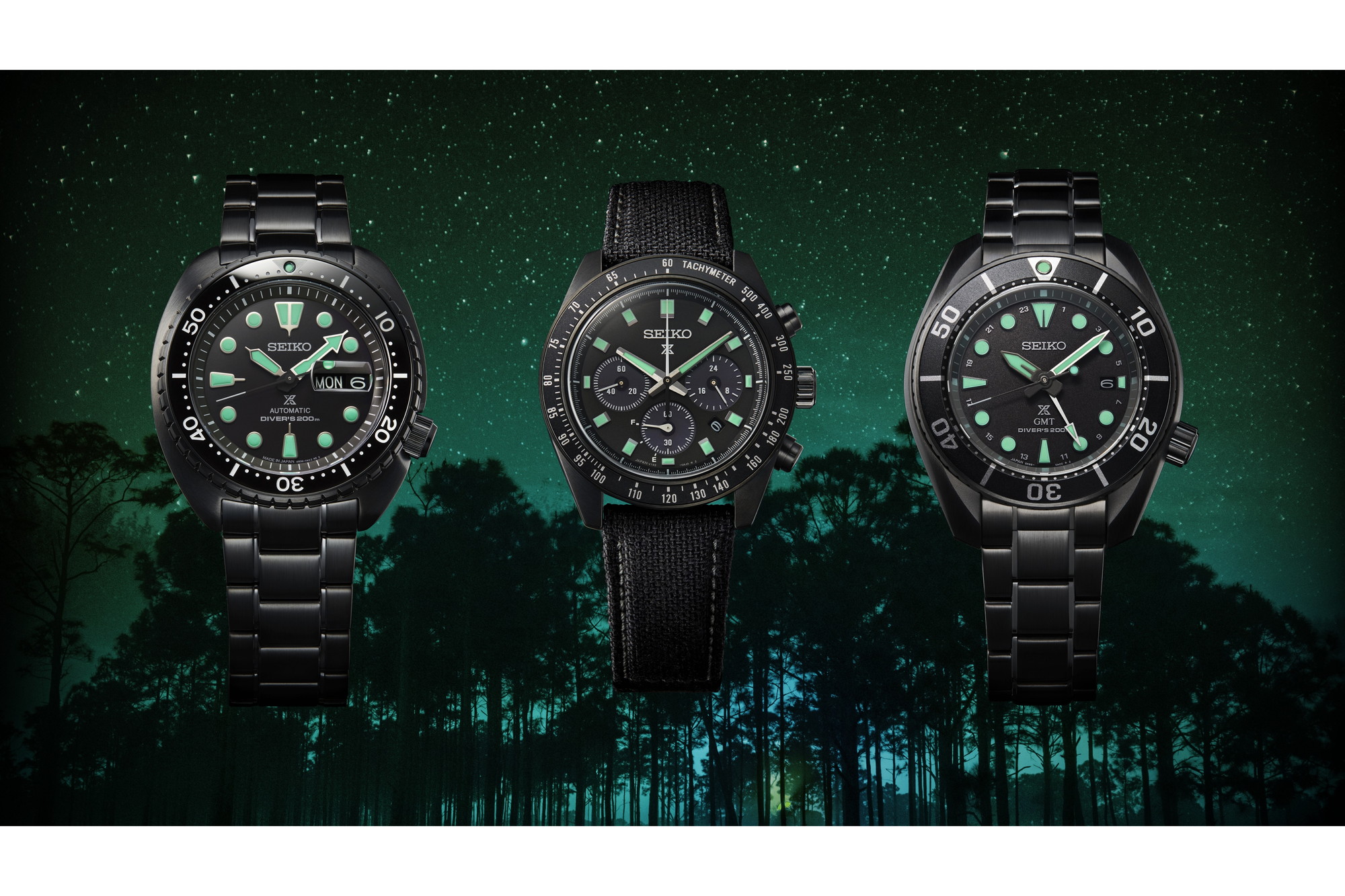 セイコー、「ナイトビジョン」がテーマのオールブラック4機種