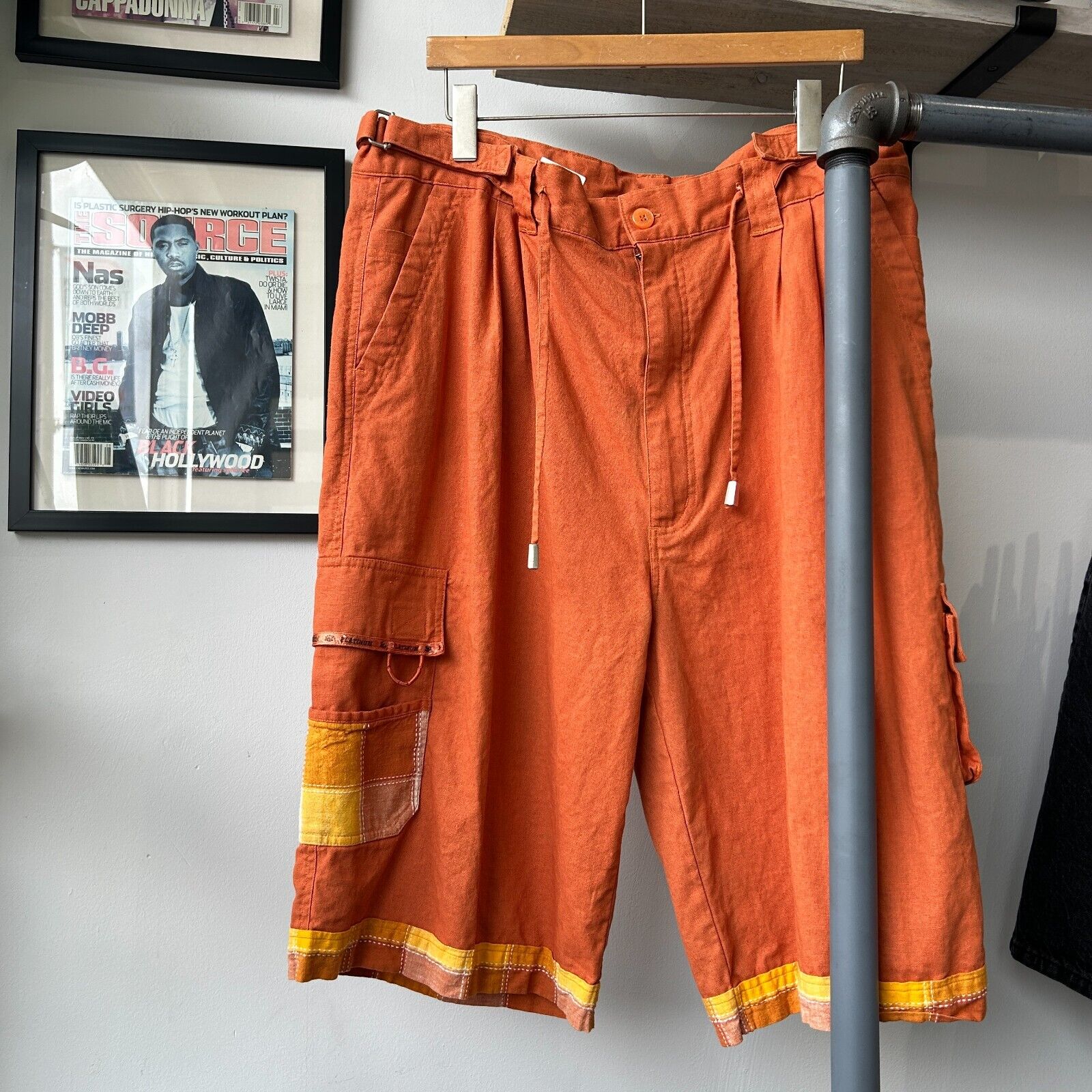 VINTAGE 90s | Platinum Hip Hop History Linen Baggy Shorts sz W36