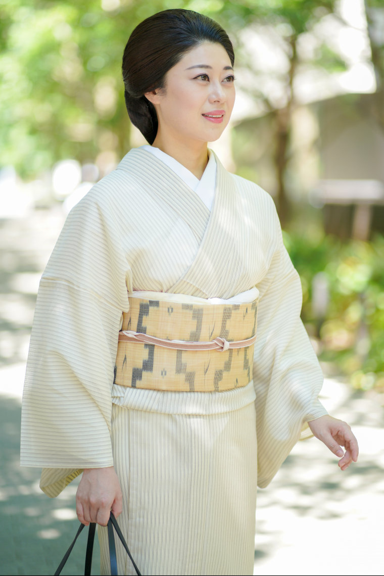 夏紬レンタル 夏紬Lサイズ 縞 柿渋染め｜着物レンタル 安心フルセット