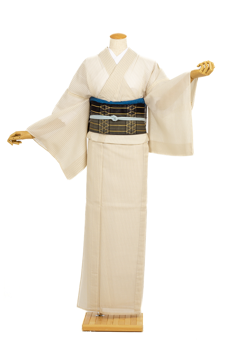 夏紬レンタル 夏紬Lサイズ 縞 柿渋染め｜着物レンタル 安心フルセット