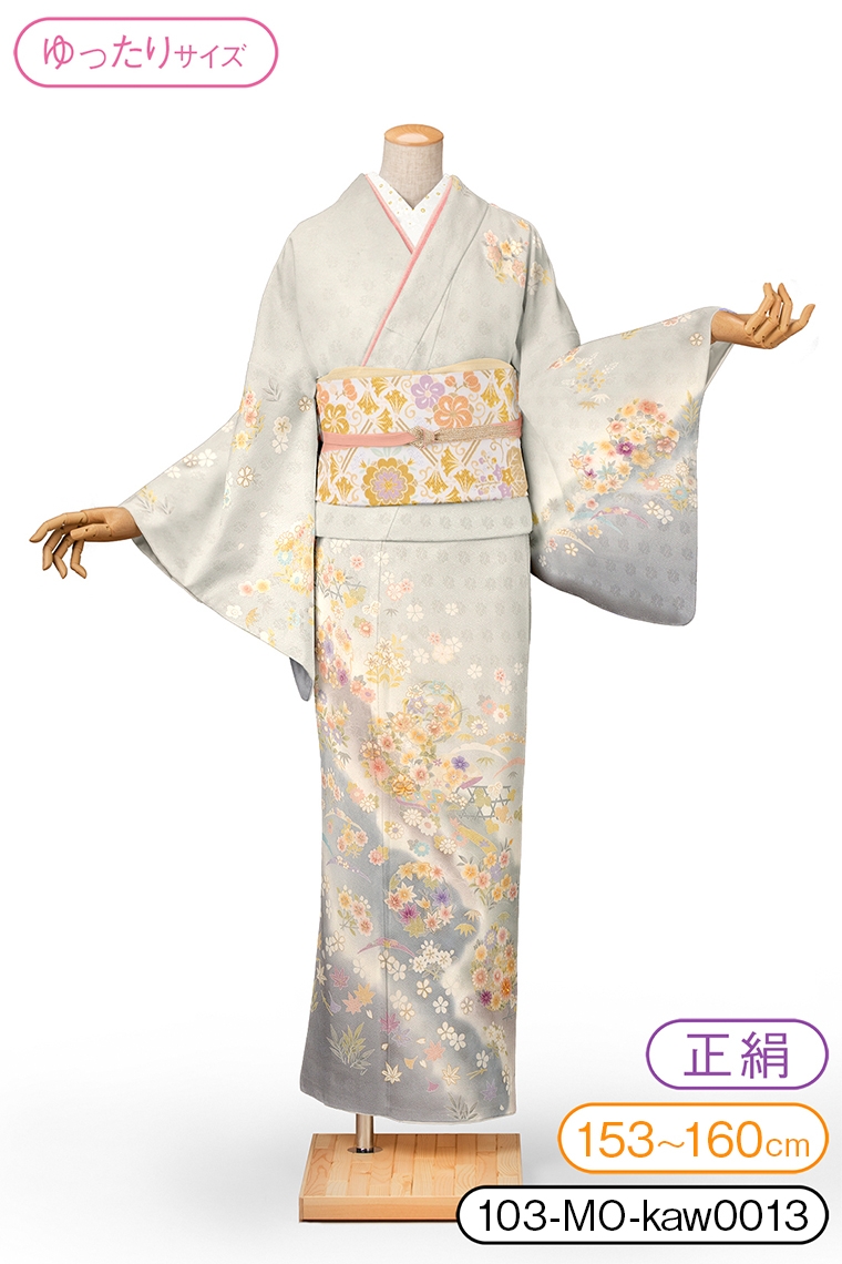 訪問着レンタル 訪問着MOサイズ 花の丸散らし 薄グレー｜着物レンタル