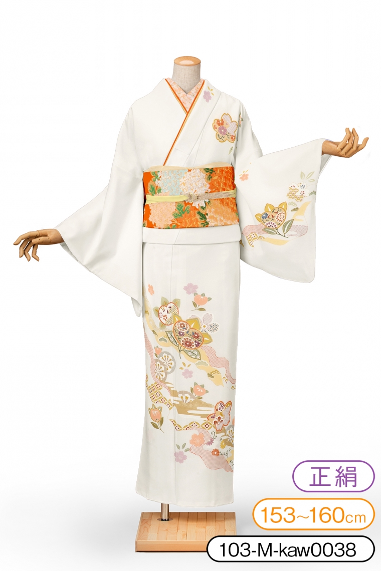 訪問着レンタル 訪問着Mサイズ 道長取橘桜文 白グレー｜着物レンタル