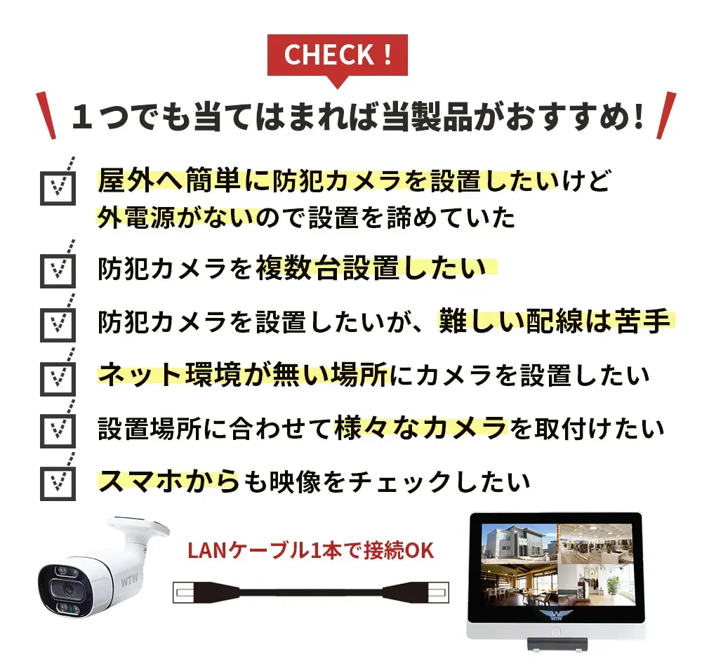 防犯カメラ セット XPOE 8CH ワンケーブル WTW-ENV280EPL【WTW 塚本無線】