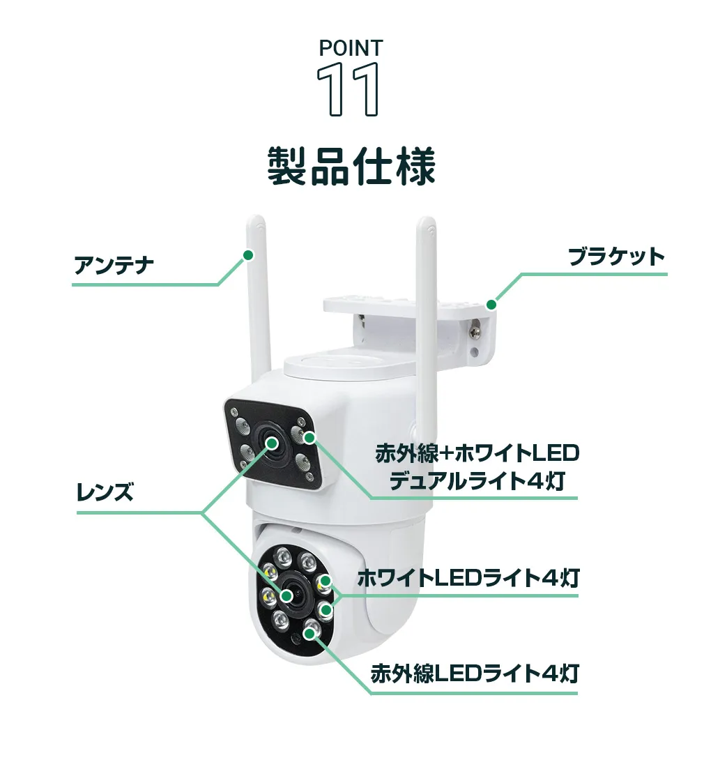 WIFI IP防犯カメラ Wレンズ 360度監視 防犯灯パンチルトカメラ WTW