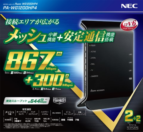 無線LANアクセスポイント（Wi-Fiルーター） NEC Aterm WG1200HP4