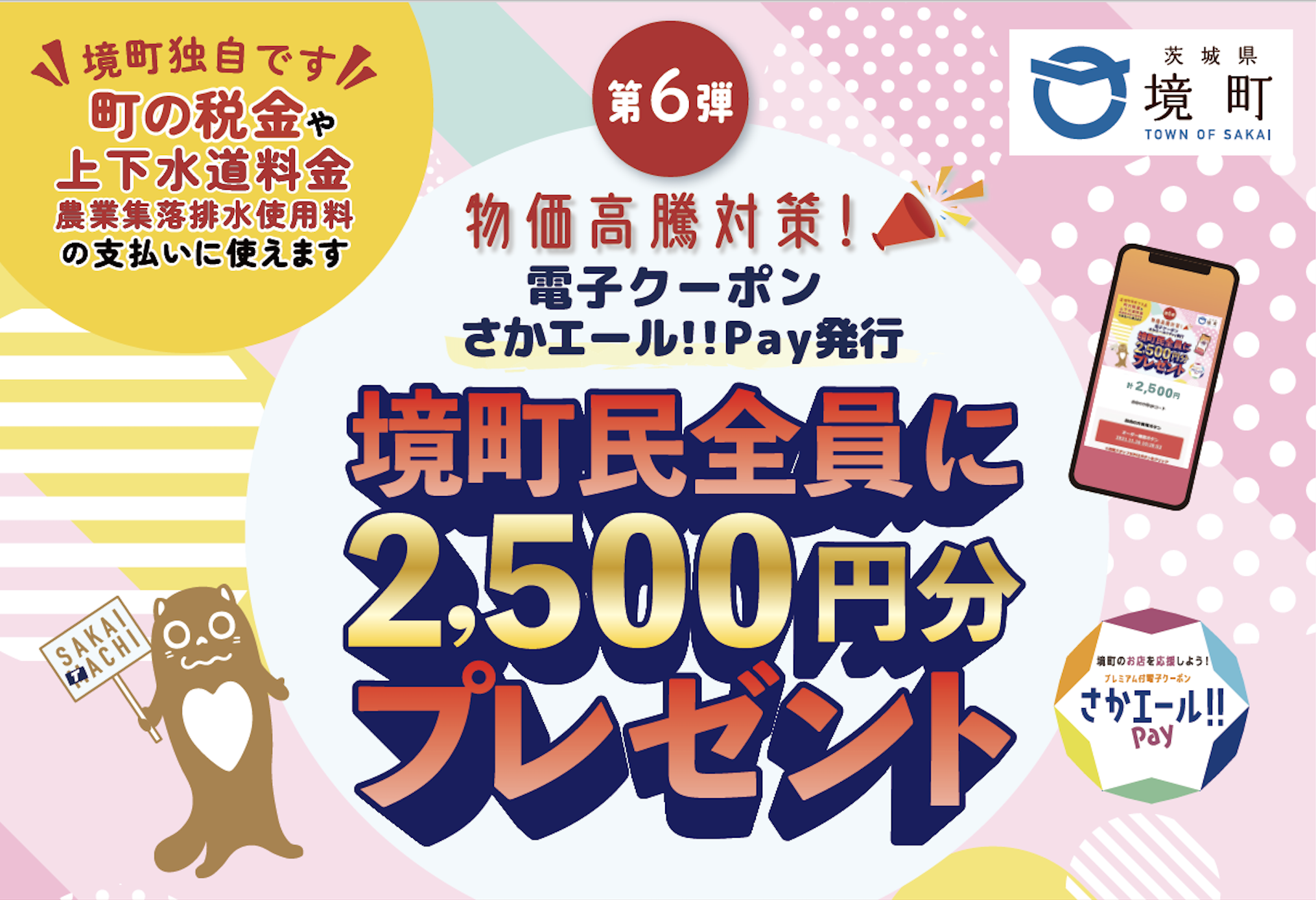 第6弾 物価高騰対策 電子クーポンさかエール!!Pay発行 境町民に2,500円