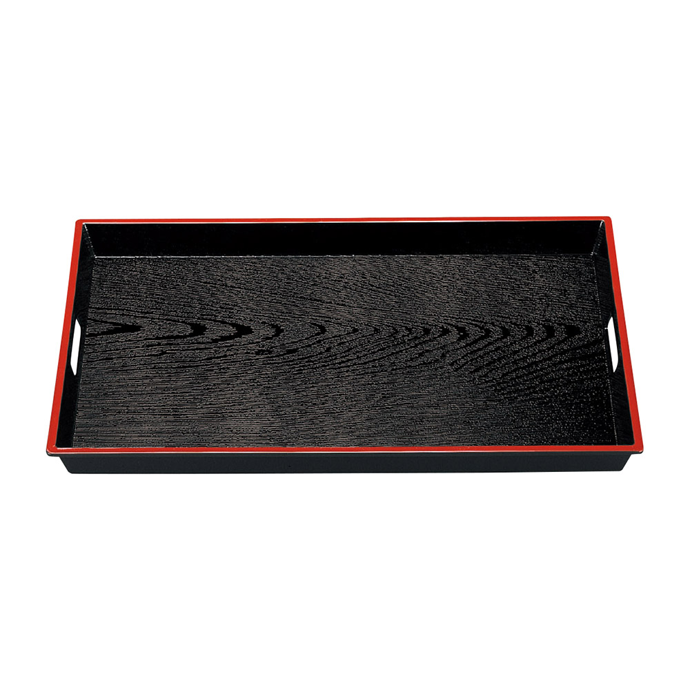 A］ABS木目脇取盆 黒天朱 尺5寸(お盆(正角・長角）)|食器通販の陶磁庵