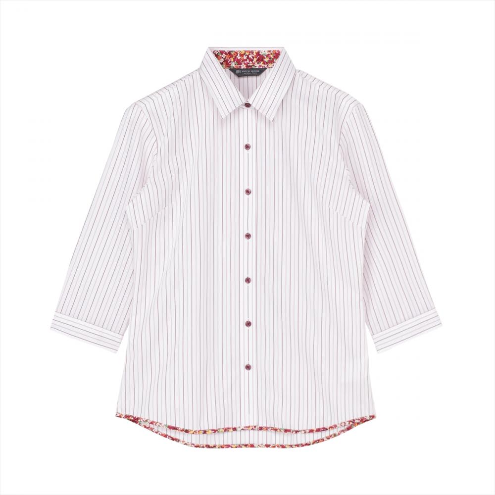 レギュラー 七分袖 形態安定 レディースシャツ 裾パイピング(M レッド