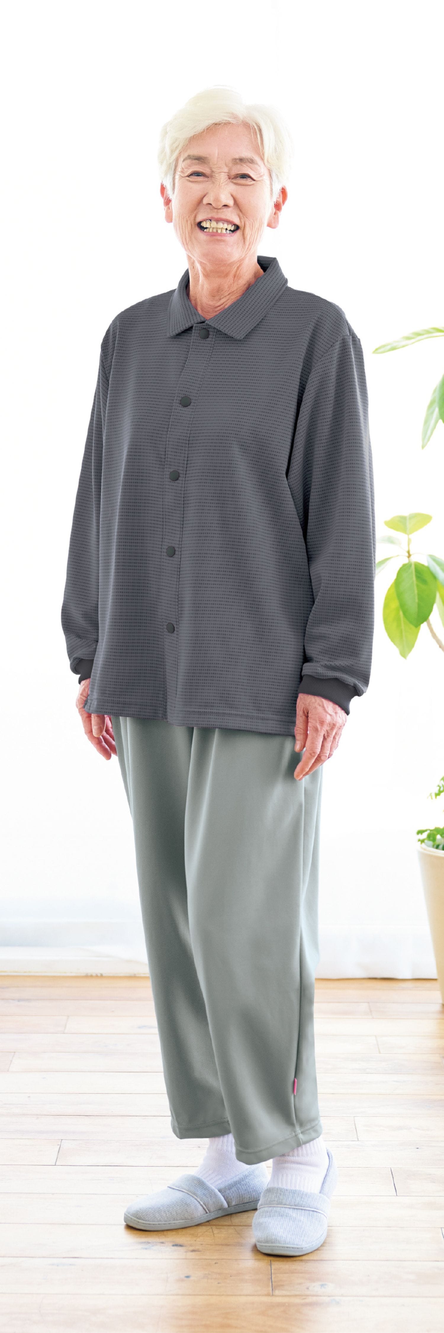 品番： CR816 】 男女兼用 前開きシャツ 高齢者ウエア パジャマ 通年