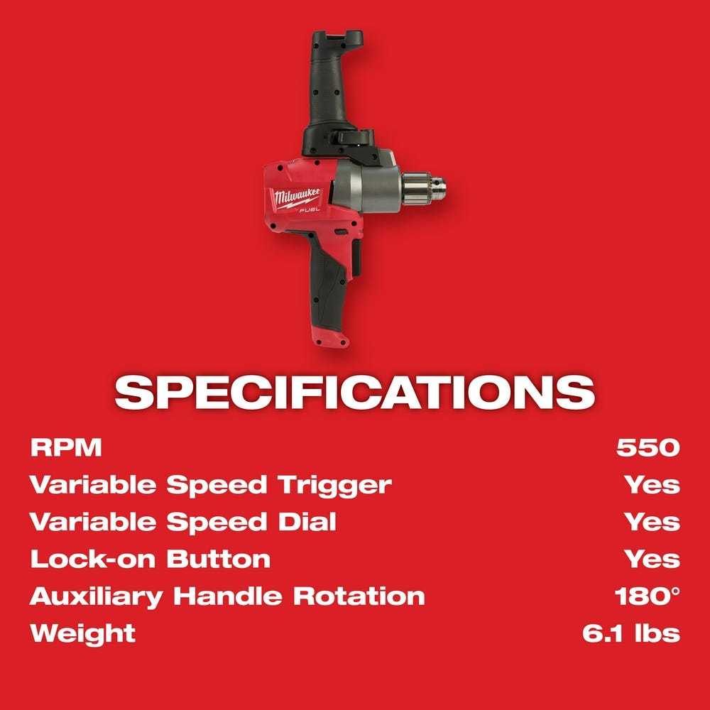 Milwaukee 2810-20 M18 Fuel Mud Mixer With 180° Handle (Tool