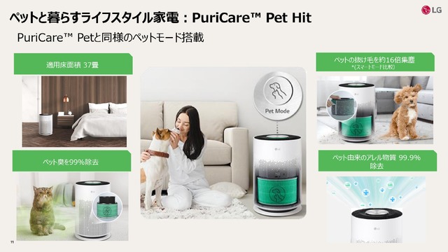 LG、ペット向け空気清浄機PuriCare Pet Hit、温風扇兼用のタワー型