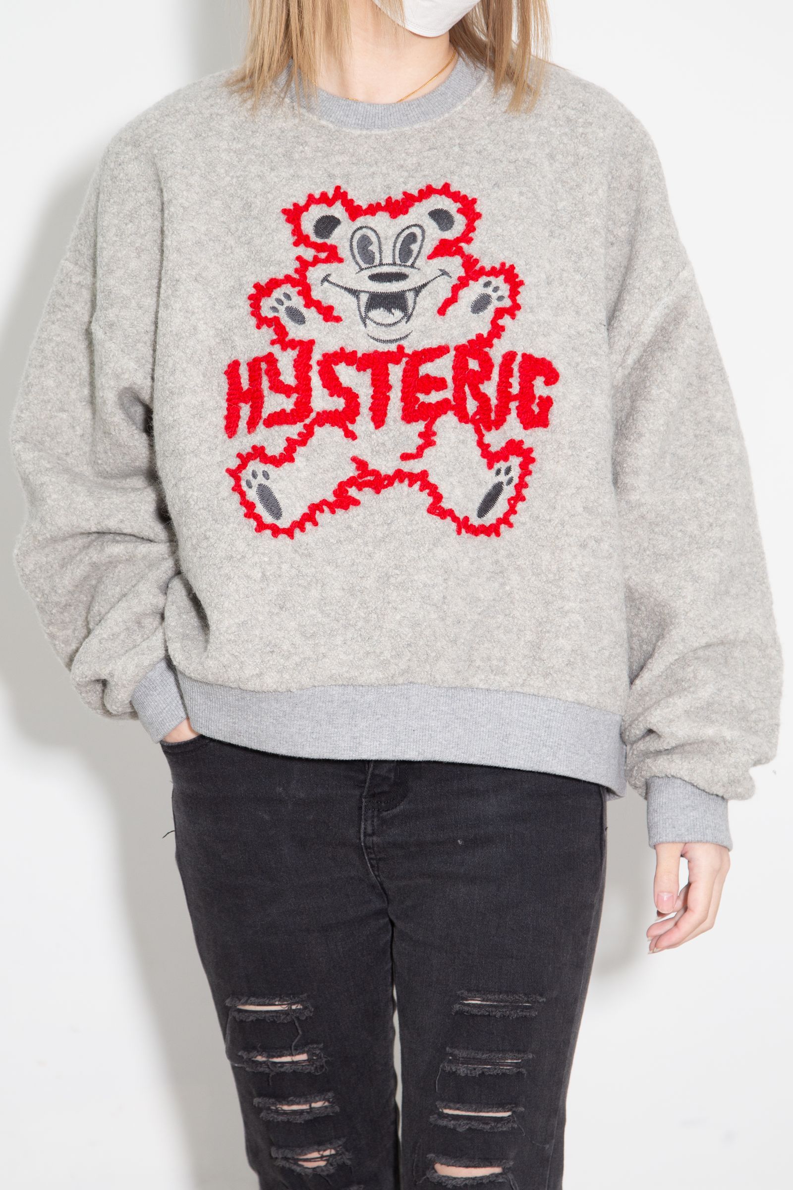 HYSTERIC GLAMOUR - FIRE BEAR刺繍 オーバーサイズスウェット / グレー