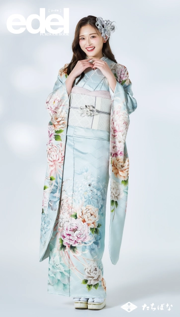Edel×古川優奈（ゆうちゃみ）”の振袖-水色｜成人記念の新作振袖