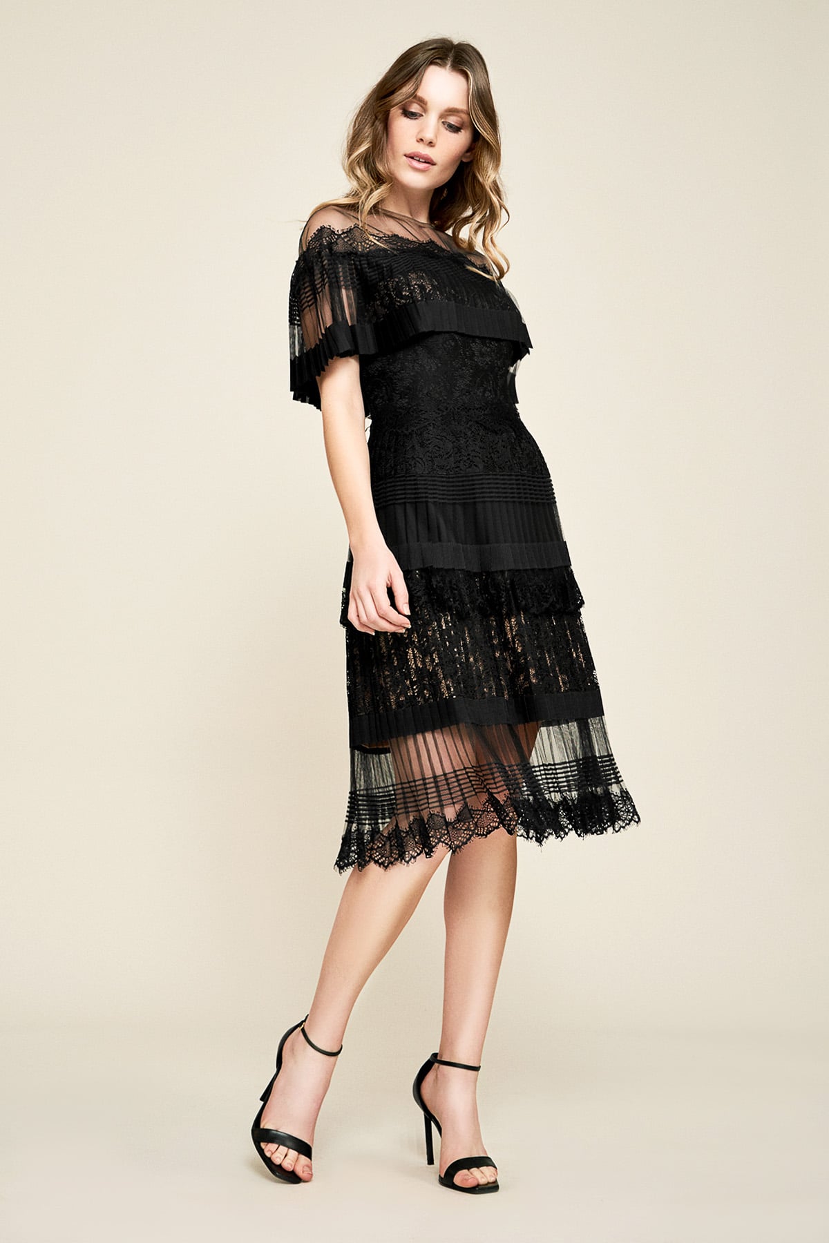 Tristan Pleated Lace Dress | Tadashi Shoji