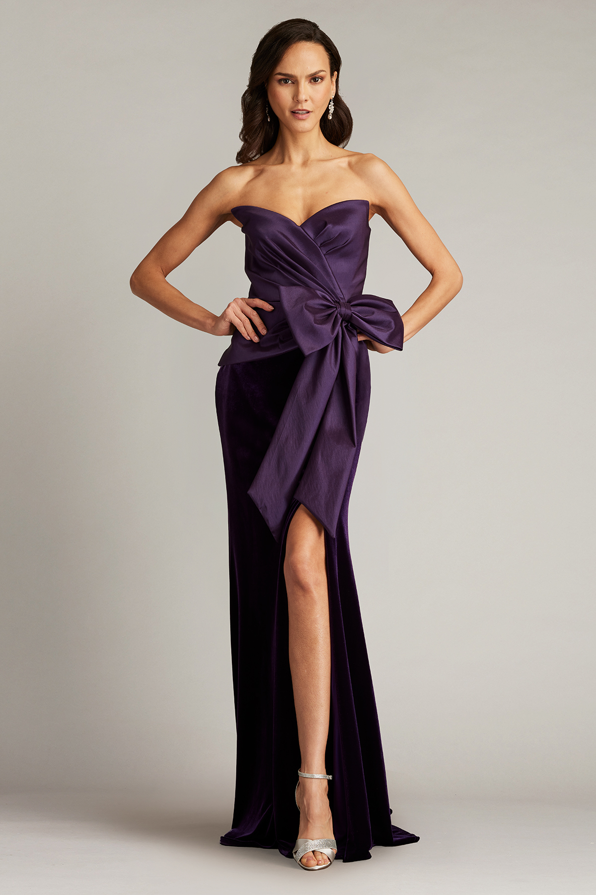 Nimue Strapless Draped Bow Gown | Tadashi Shoji