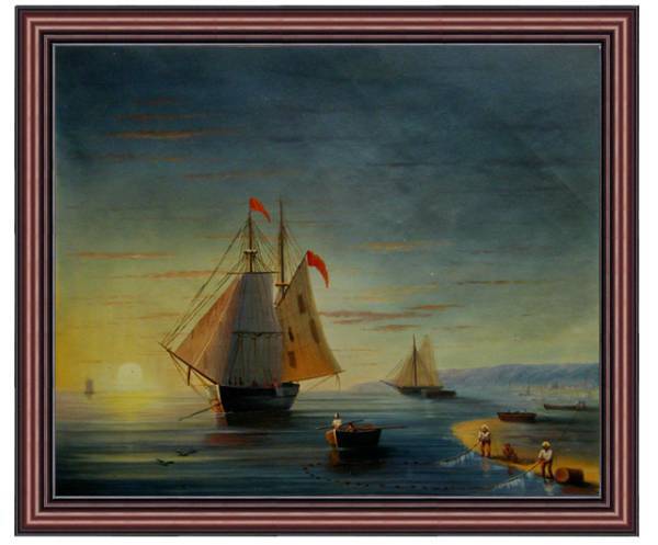 絵画帆船海夕陽