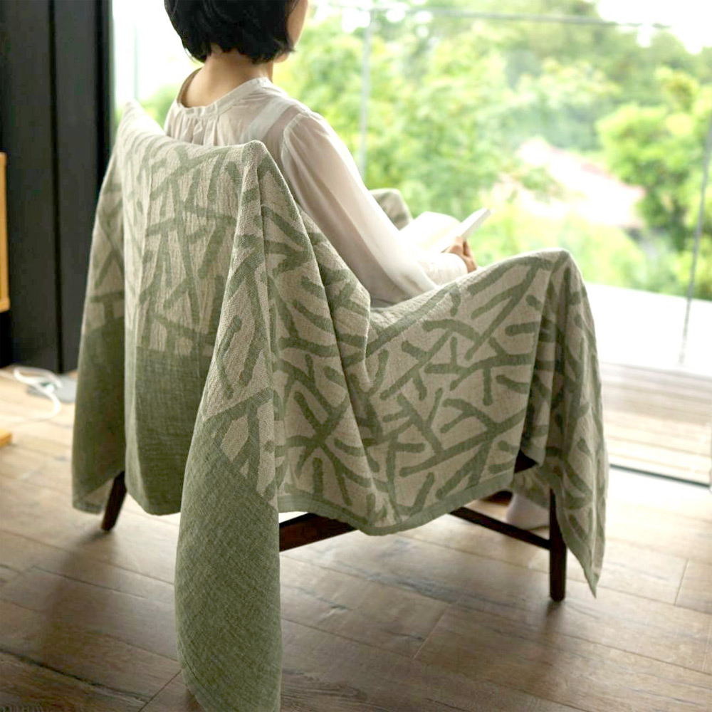 リネン＆シュニールコットン シングルブランケット 吾亦紅 グリーン