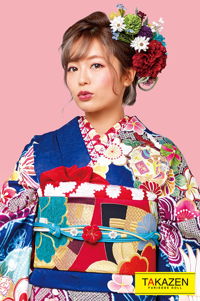 正統派古典 青色/ブルー 梅柄/鶴柄 目立つ 華やか レトロポップ振袖 人