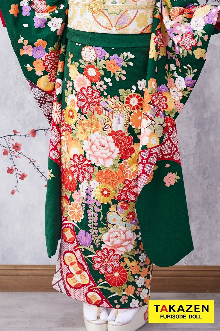 激安お得！正統派古典 緑色/赤/グリーン 辻が花/御所車 王道 お