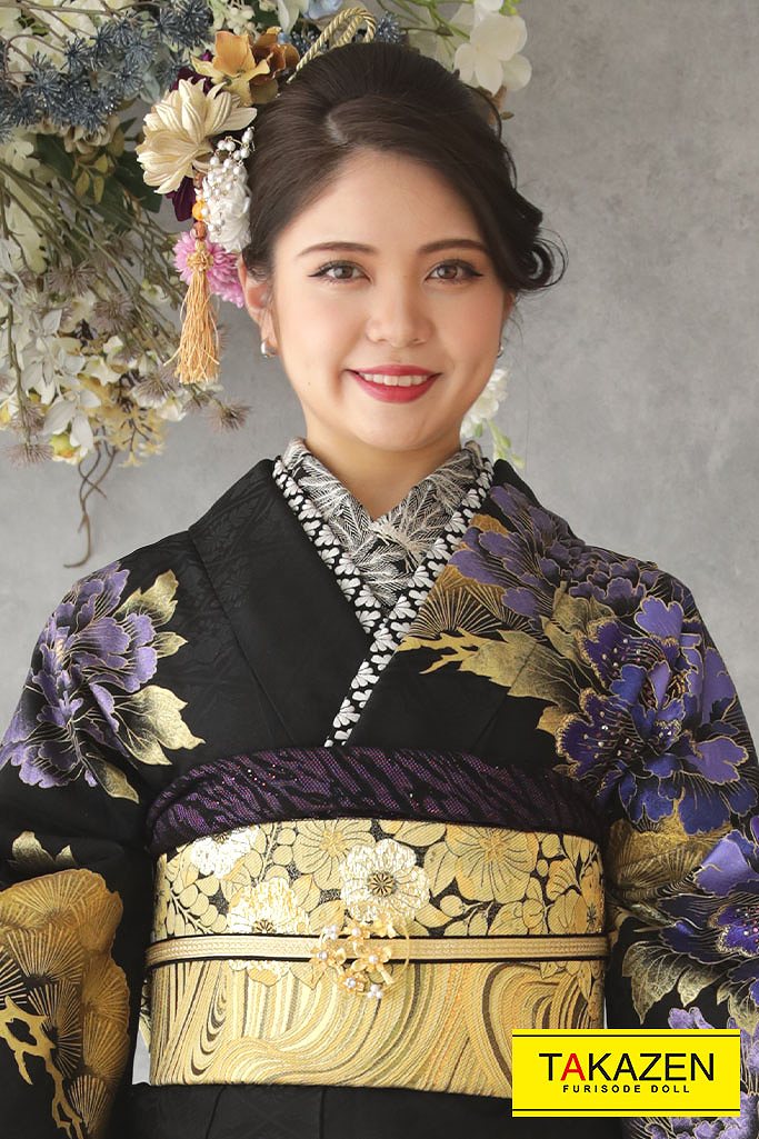 ジャパンモード 紫/黒/金 花魁風 かっこいい 派手振袖 大人っぽい 渋い