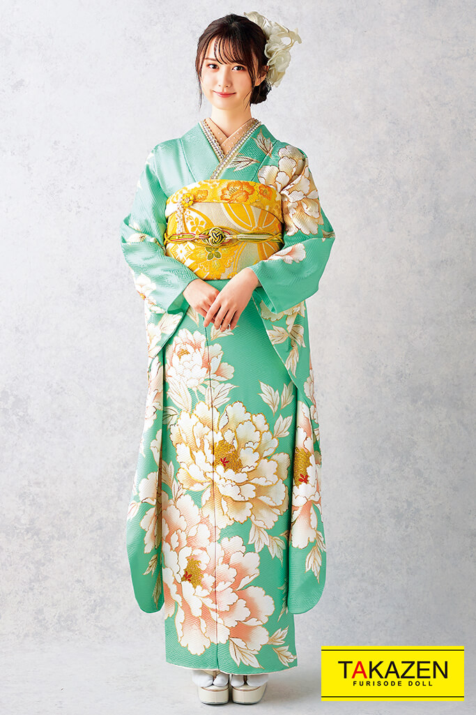 正統派古典 ミントグリーン/クリーム/グリーン(黄緑色)/淡い色 牡丹柄