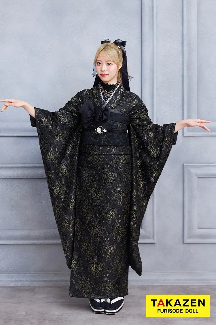 格安！ヴィンテージスタイル 黒/ブラック 総レース おしゃれ振袖