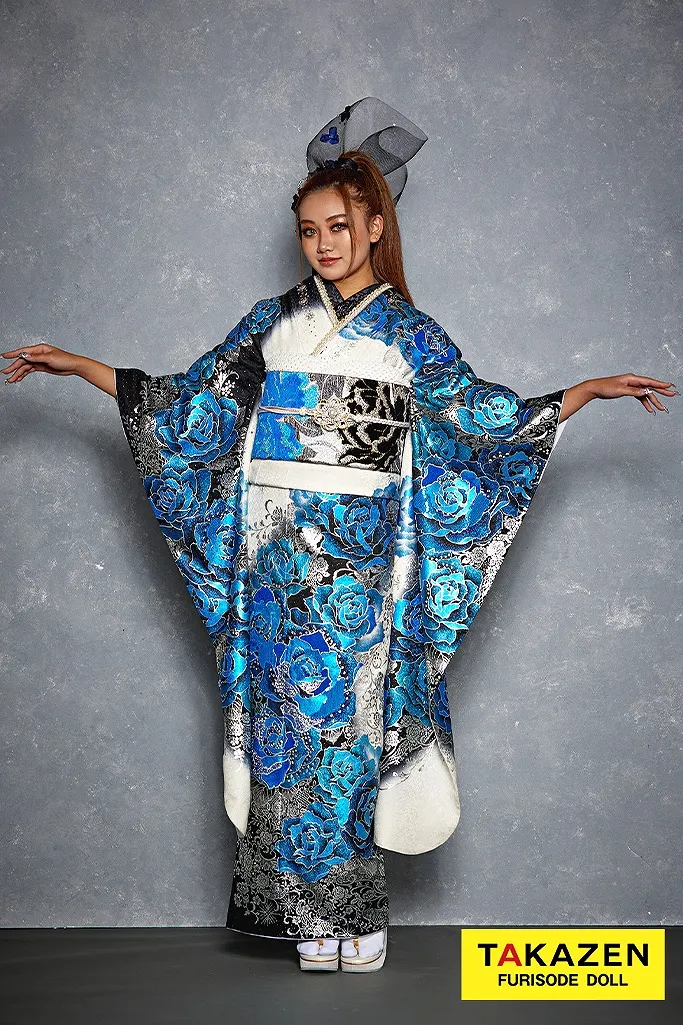 クール系 青(ブルー)/白/黒 薔薇柄 ギャル系 派手 一番目立つ キラキラ