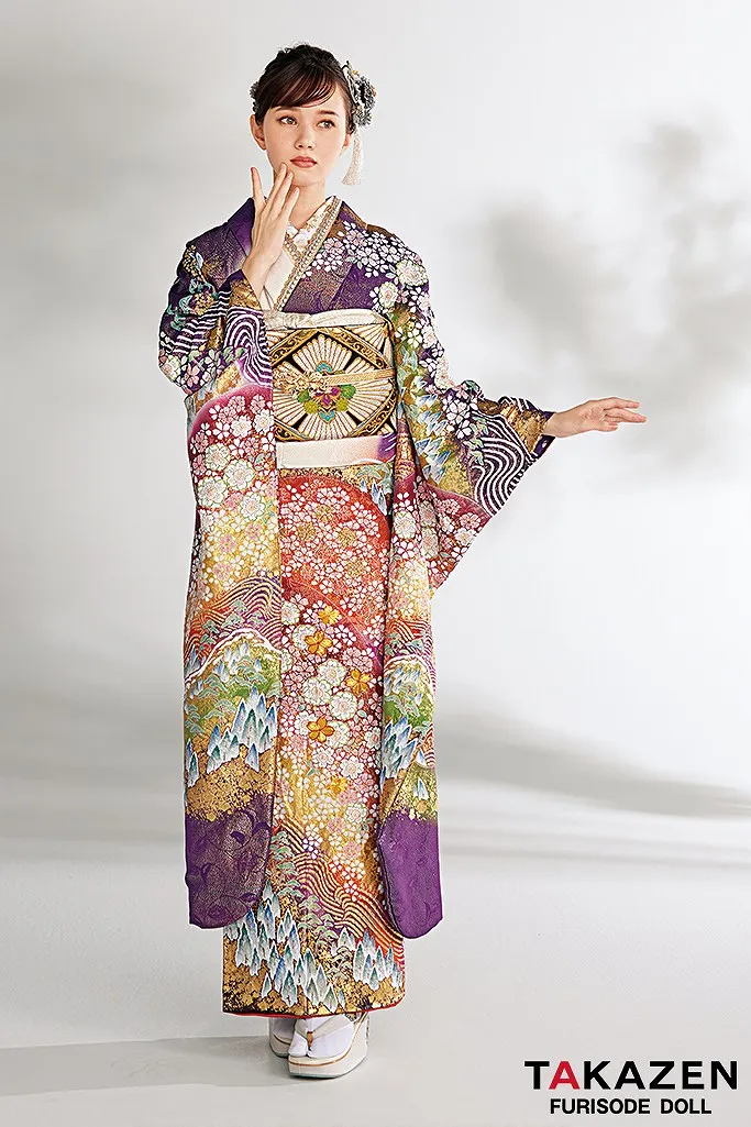 な*お様 振袖 振袖フルセット 着物 鶴模様 竹松 金彩 朱色 金糸 粋古典