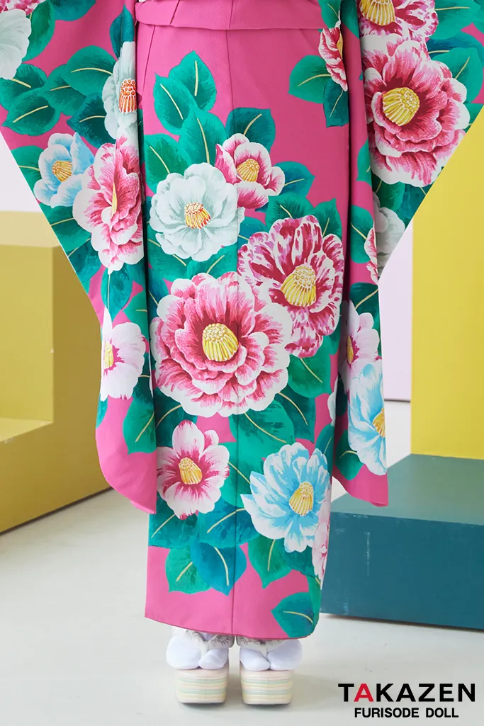 レトロポップ ショッキングピンク 椿柄 個性的 目立つ かわいい