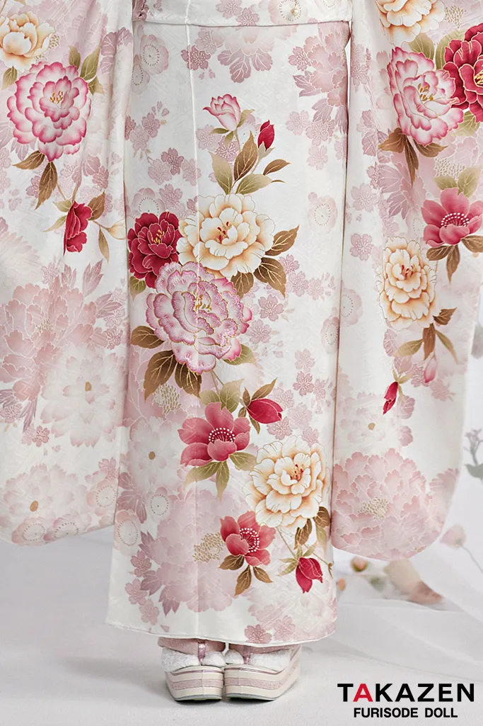 くすみカラーガーリー 白/ピンク/淡色 牡丹柄 あざとかわいい 人気