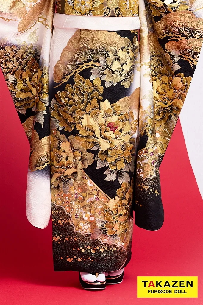 ジャパンモード 白/黒/金(ゴールド) 牡丹柄 花魁風 渋い レディース