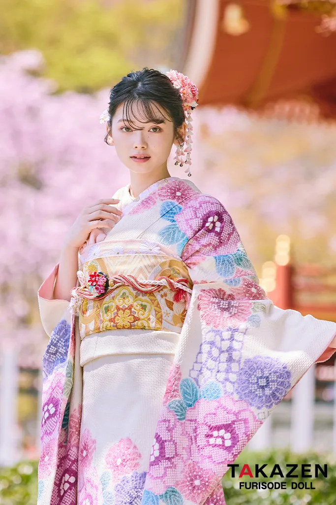最上級“藤娘きぬたや” 白/ピンク 藤の花 総絞り 高級振袖 百貨店価格