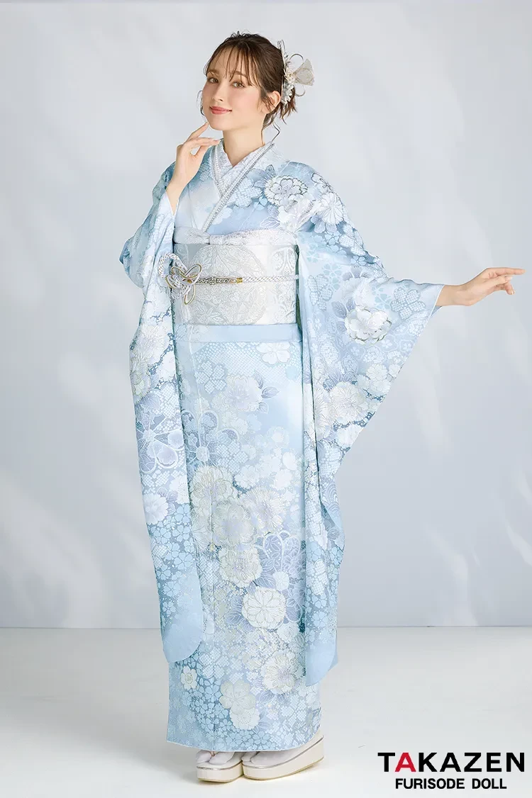 最高級古典柄振袖 滝泰/最高級金彩刺繍絞り友禅 紺色/ネイビー 牡丹柄