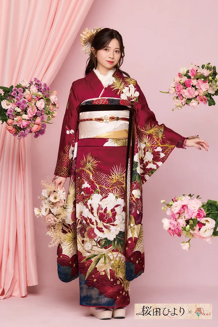 九重×中村里砂 黒/赤 乱菊柄/ねじり梅/大柄 豪華 かっこいい振袖