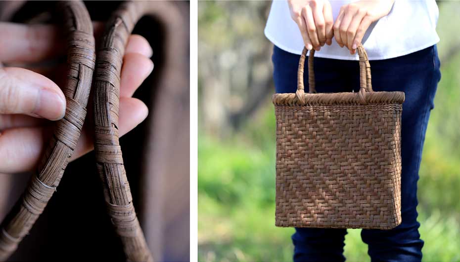 国産】山ぶどう 網代編み手提げ籠バッグ 内布付(縦長) | 虎斑竹専門店 竹虎