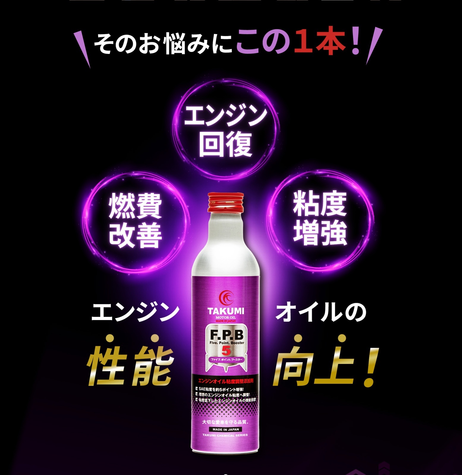 エンジンオイル添加剤 300ml FPB 1本 性能向上 粘度増強 TAKUMI