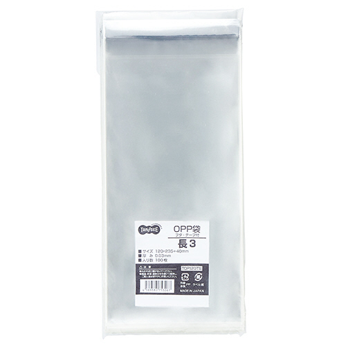 たのめーる】TANOSEE OPP袋 フタ・テープ付 長3 120×235+40mm 1パック