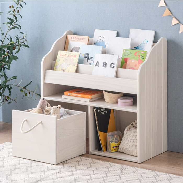 幅80cm］ 絵本棚 おもちゃ箱1個付き 4段 ディスプレイ 完成品
