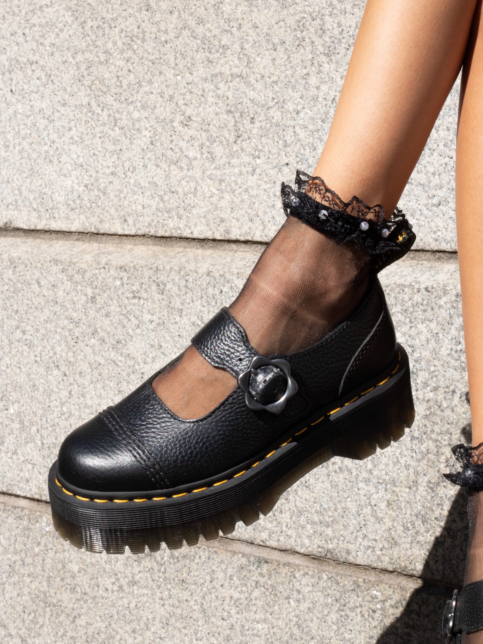DR. MARTENS ADDINA FLOWER MARY JANE BLACK MILLED – That Shoe Lady