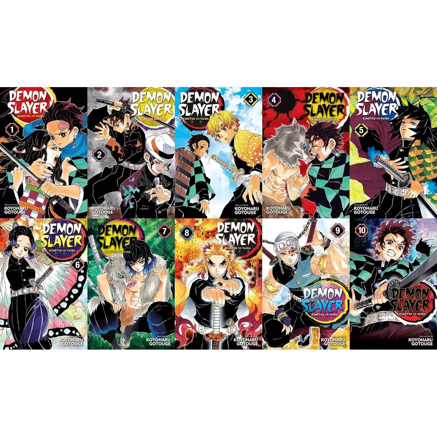 Demon Slayer 10 book set. Volumes 1-10 by Koyoharu Gotouge | The
