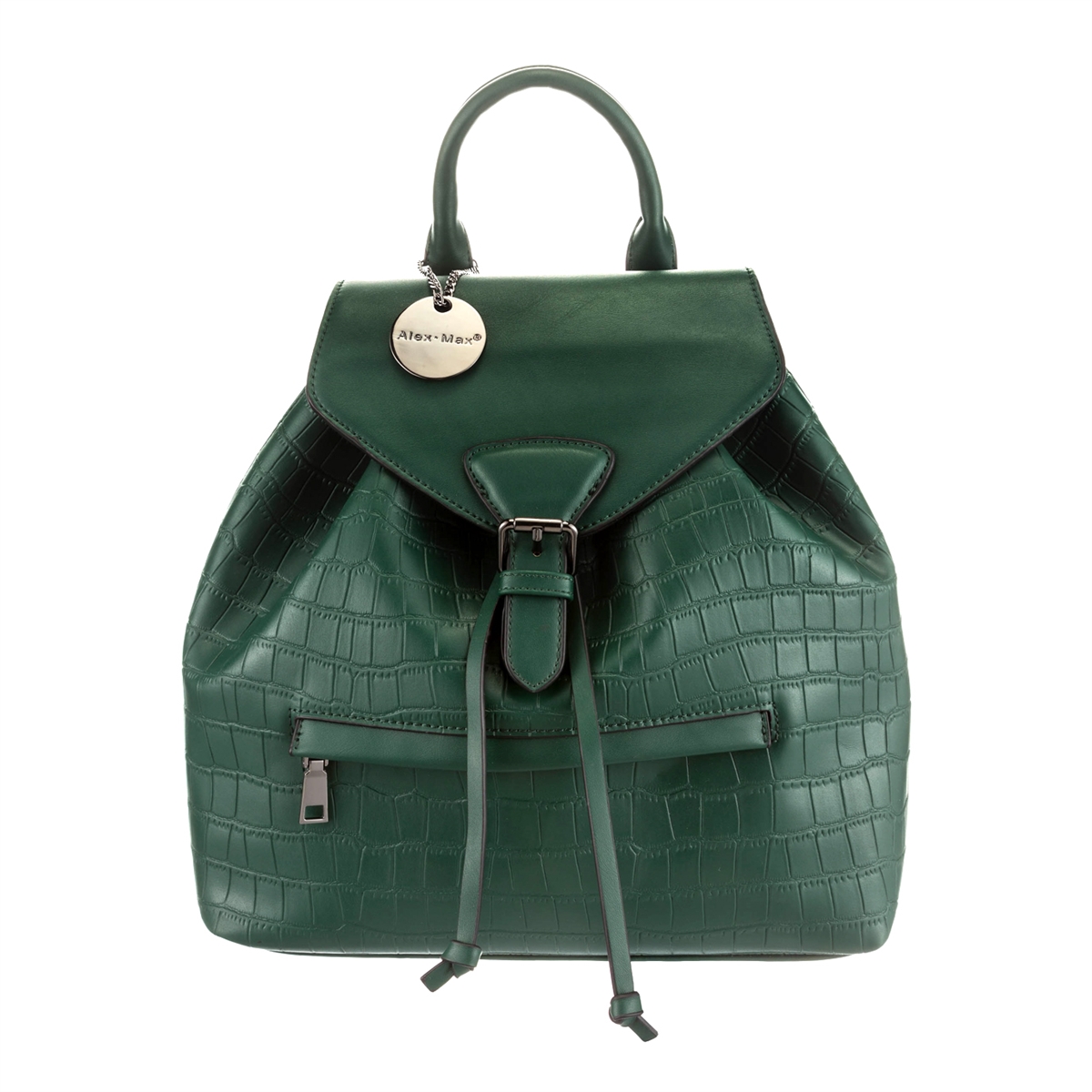 Alex Max Eliza Vegan Leather Backpack: Large Green Croco-Embossed